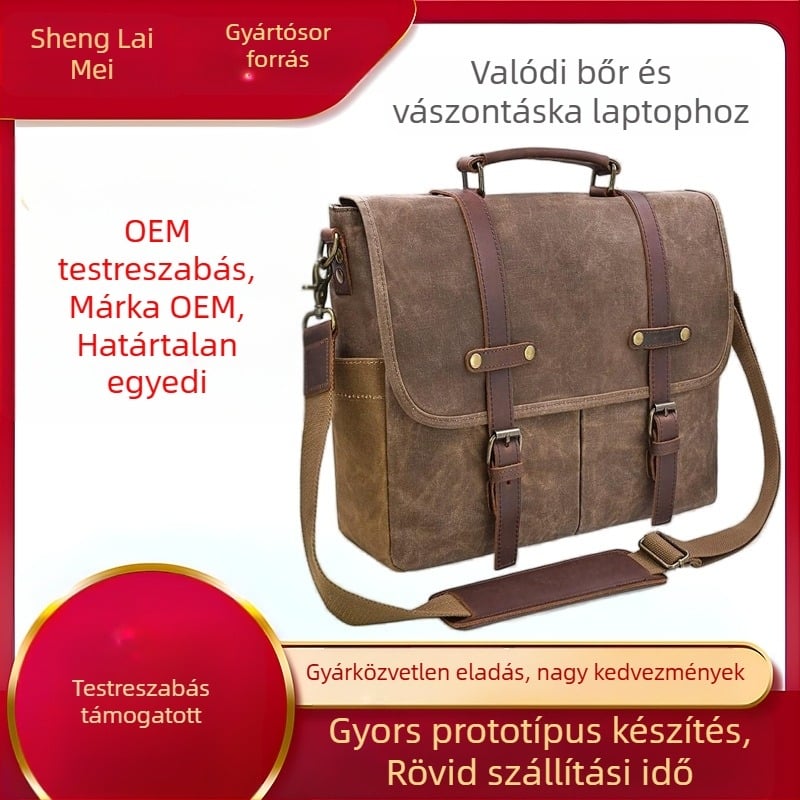 Férfi retro vászon messenger táska, vízálló, bővíthető, egyszínű