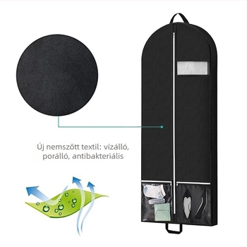 Szellőző nemszövött ruhatartó táska két zsebbel – por- és nedvességálló, utazáshoz és otthoni használathoz