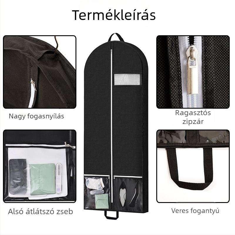 Szellőző nemszövött ruhatartó táska két zsebbel – por- és nedvességálló, utazáshoz és otthoni használathoz
