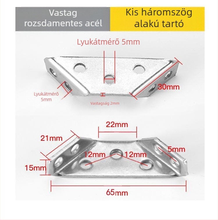 Rozsdamentes acélból készült sarokszeg, háromoldalú 90° fix, modell 020, bútorokhoz és polcokhoz, modern minimalist stílus