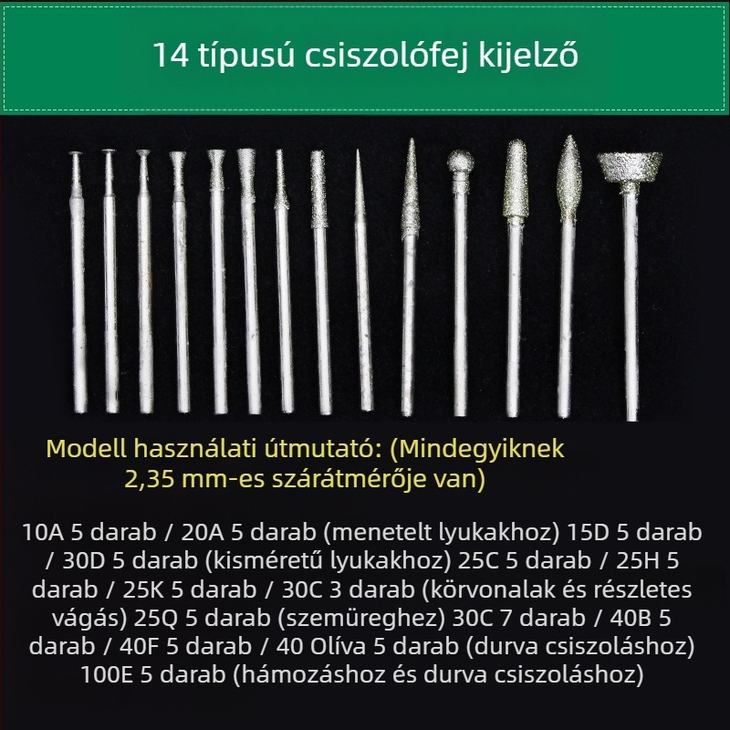 Jáde faragó eszköz készlet diamantalfejekkel | Márka Ming Hao; Modell: Carving needle suit; Anyag: Diamant; Alkalmazási terület: Jáde faragás