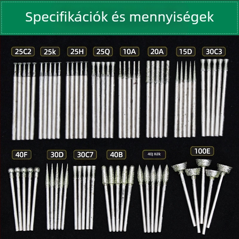 Jáde faragó eszköz készlet diamantalfejekkel | Márka Ming Hao; Modell: Carving needle suit; Anyag: Diamant; Alkalmazási terület: Jáde faragás