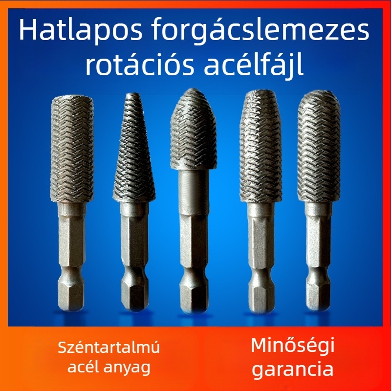 Faipari forgó reszelő készlet hexagonális markolattal, szénacél, Hongtai 00000, 5 darab