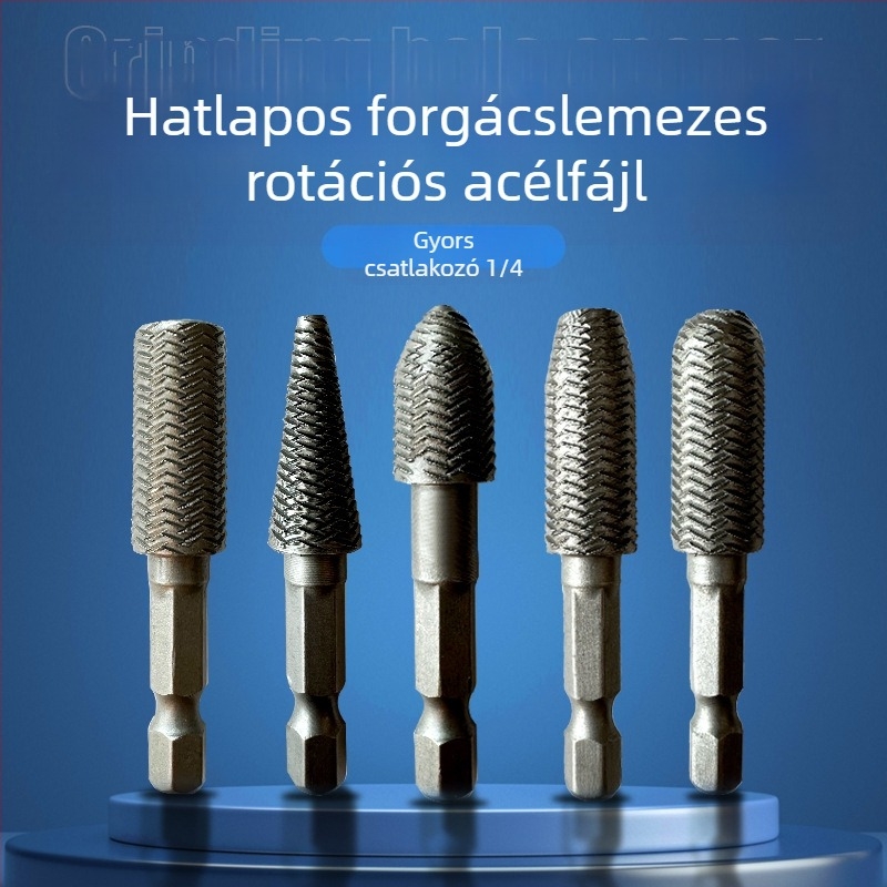 Faipari forgó reszelő készlet hexagonális markolattal, szénacél, Hongtai 00000, 5 darab