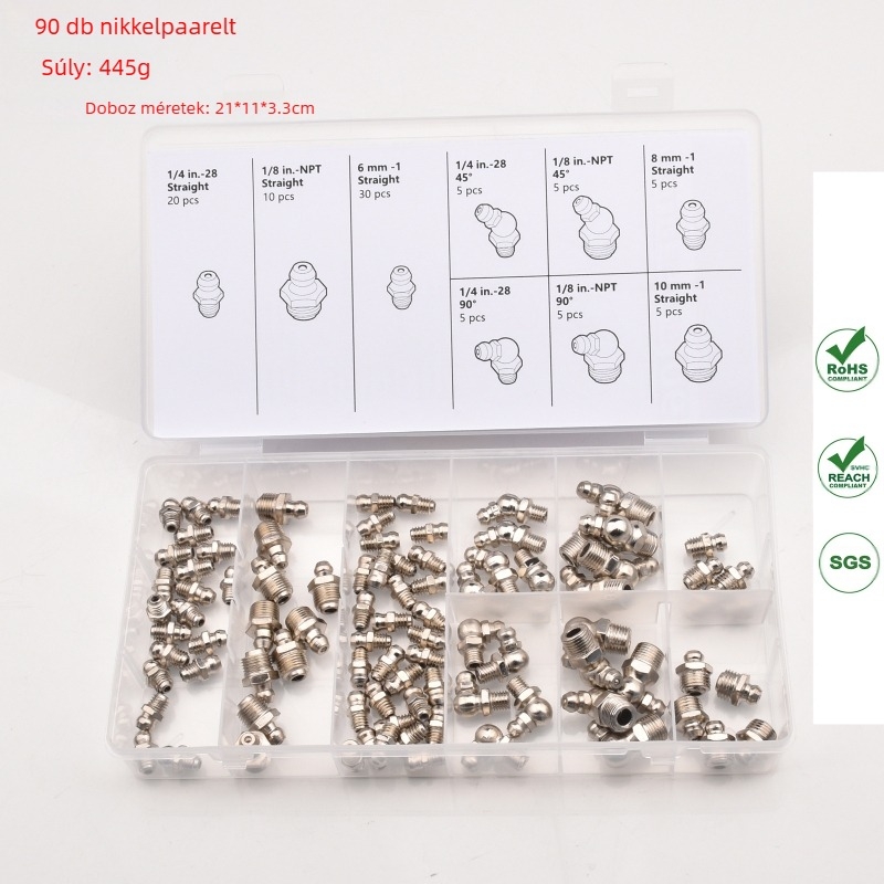 QP93 Nikkelbevonat zsírzó fúvóka készlet, 90 db, kézi működtetés