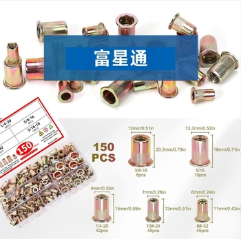 150 db lapfejű rivnut készlet, függőleges bordázatú mintával, egyszerű szénacélból, GB/T17880