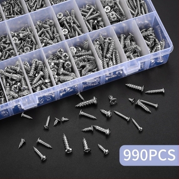 990 db rozsdamentes acél kereszthorny fejű hornyolt önmetsző csavar GB845/GB846