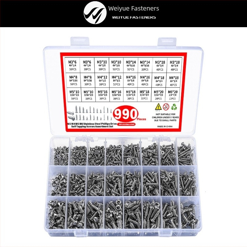 990 db rozsdamentes acél kereszthorny fejű hornyolt önmetsző csavar GB845/GB846