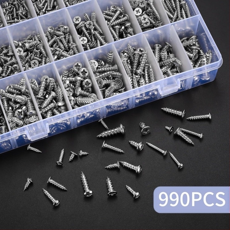 990 db rozsdamentes acél kereszthorny fejű hornyolt önmetsző csavar GB845/GB846