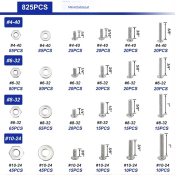 Csavar készlet: Phillips kereszthajtású fejű és lapos fejű csavarok, 1575 db, 304 rozsdamentes acél, GB szabvány, A2-70