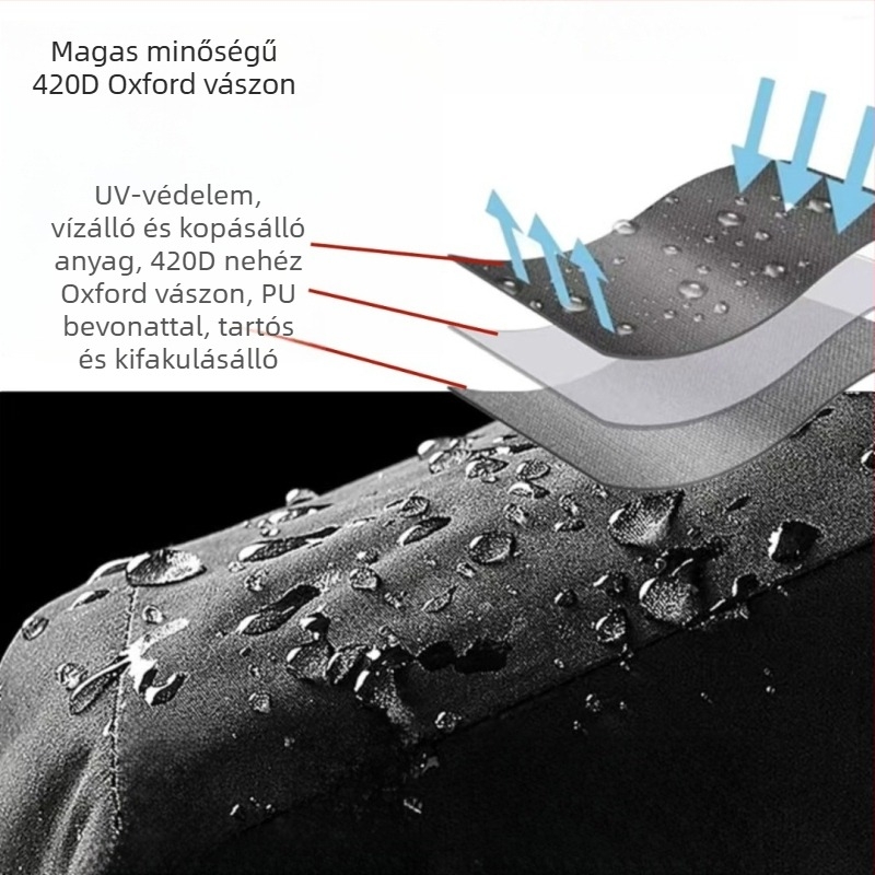 Dobkészlet védőborító, vízálló és UV-álló, poliészter anyagból, görbült vállpánttal.