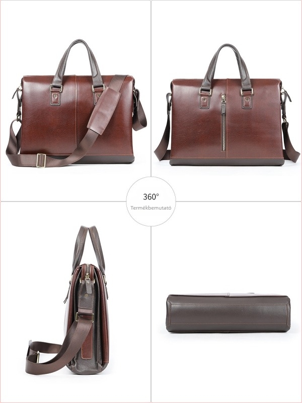 Üzleti táska valódi bőrből – városi egyszerűség, felső réteg borjúbőr, egyszínű felület, poliészter-pamut bélés