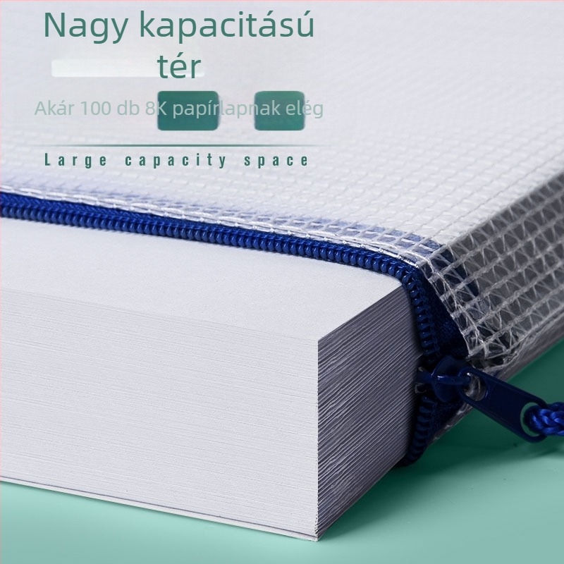 A3 dokumentumtáska nagy kapacitású, áttetsző PVC anyag, cipzárral, vízálló, rácsos mintázat