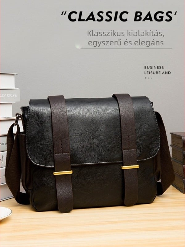 Férfi crossbody messenger táska, PU anyag, vízálló, poliészter bélés, üzleti utazásokhoz