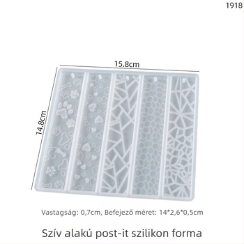 Téglalap alakú szilikon forma gyanta készítéséhez – könyvjelző formájú minták: levél, macska tappancs, szív és virág – Poppy