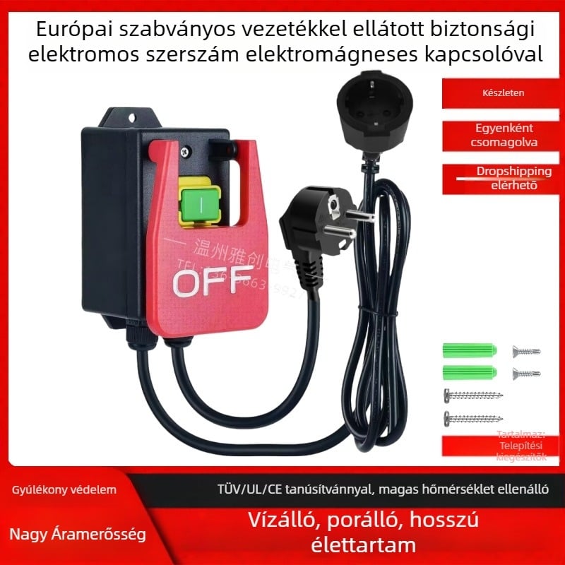 Elektroszerszámok biztonsági kapcsolója – elektromágneses vészhelyzeti kapcsoló, 250V 16A, CE, -5–40°C