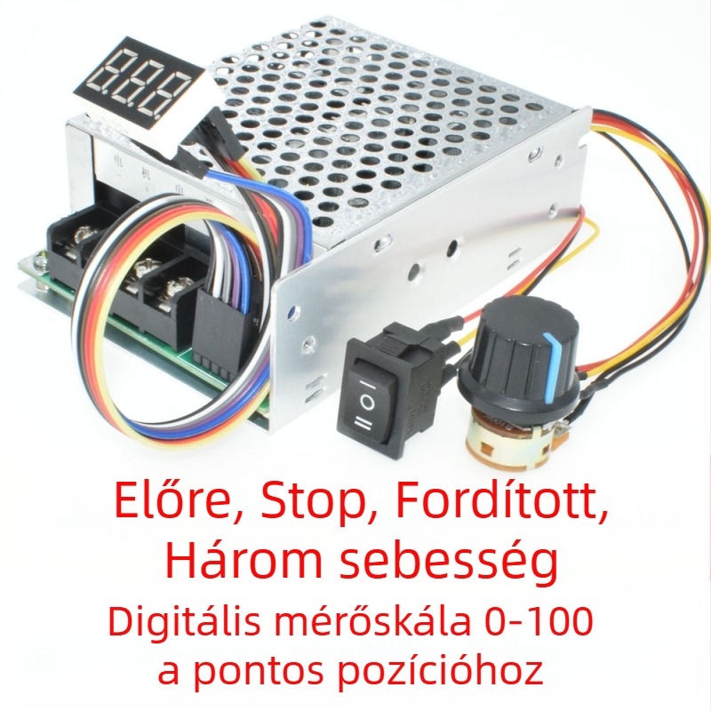 DC motor szabályzó PWM előre-hátra, digitális kijelző, 10–55V, 60A csúcs / 40A folyamatos