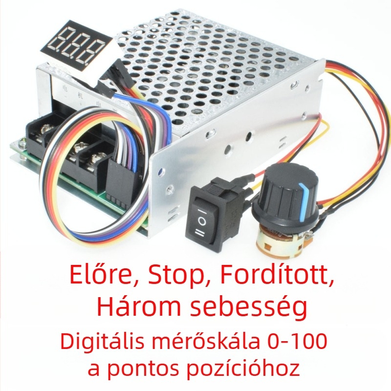 DC motor szabályzó PWM előre-hátra, digitális kijelző, 10–55V, 60A csúcs / 40A folyamatos
