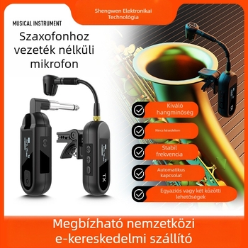 Vezeték nélküli klipszmikrofon hangszerhez – Modell M-03, Bluetooth 5.0, 1000–1200 mAh akkumulátor, 8–12 óra üzemidő, kardioid hangfelvétel