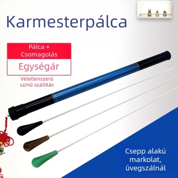 Dirigensi pálca hangszerhez, fogantyúval imitált acháttal és üveg‑acél rúd, egyedi csomagolásban