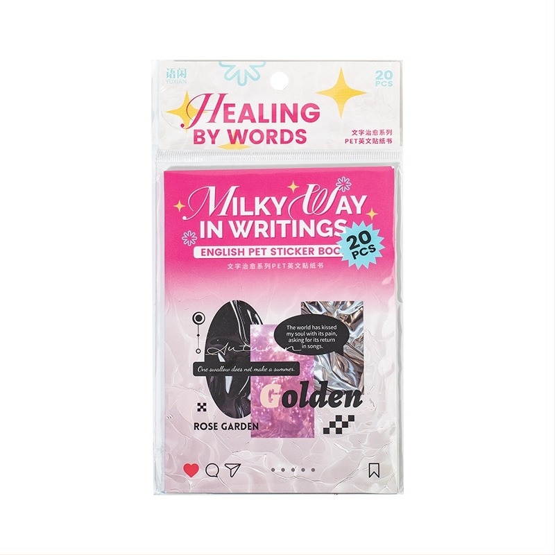 Leisurely PET matrica könyv – Text Healing sorozat, IN style, nyomtatott kivitel DIY napló dekorációhoz