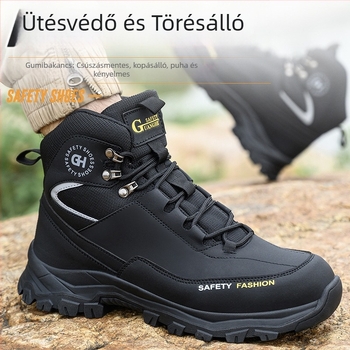 Építőipari biztonsági cipő – ütésálló és áthatolás elleni, magas felső rész, mikroszálas bőr, acél orr