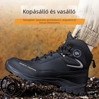 Építőipari biztonsági cipő – ütésálló és áthatolás elleni, magas felső rész, mikroszálas bőr, acél orr