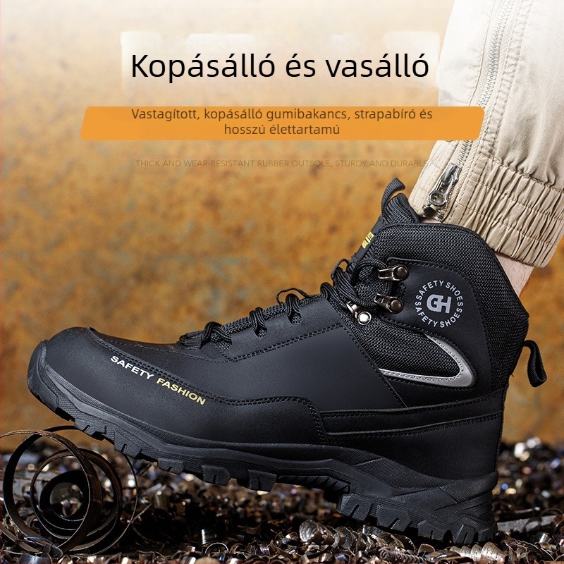 Építőipari biztonsági cipő – ütésálló és áthatolás elleni, magas felső rész, mikroszálas bőr, acél orr