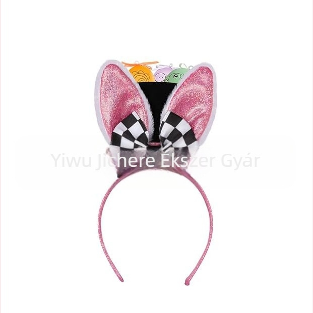 Húsvéti nyuszifüles fejpánt koronával – kézzel készített műanyag party kellék gyerekeknek és felnőtteknek