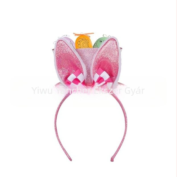 Húsvéti nyuszifüles fejpánt koronával – kézzel készített műanyag party kellék gyerekeknek és felnőtteknek