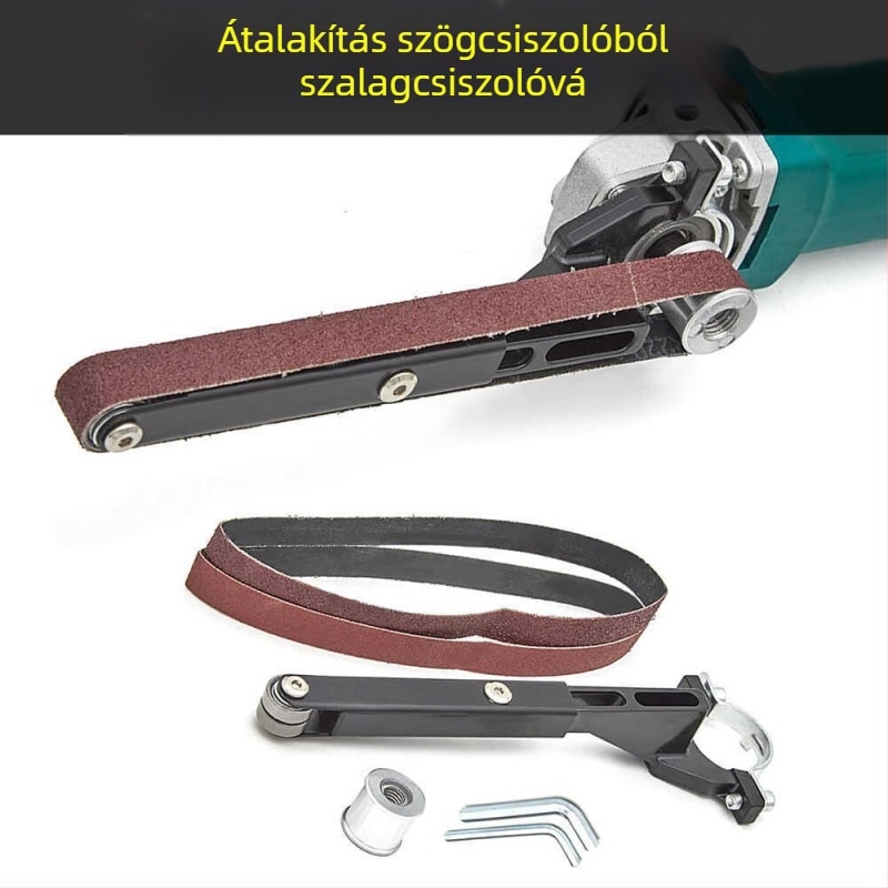 Elektromos szalagcsiszoló módosított szögcsiszolóhoz, polírozás késekkel és ollókkal, kis asztalos eszköz — Anyag: alumínium-oxid