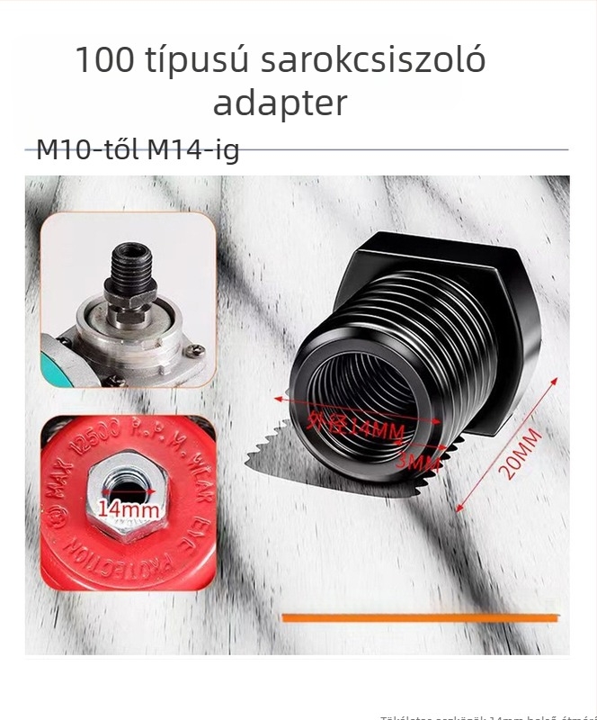 Sarokcsiszoló átalakító adapter M10-ről M14-re, szénacél, elektromos szerszám-kiegészítő