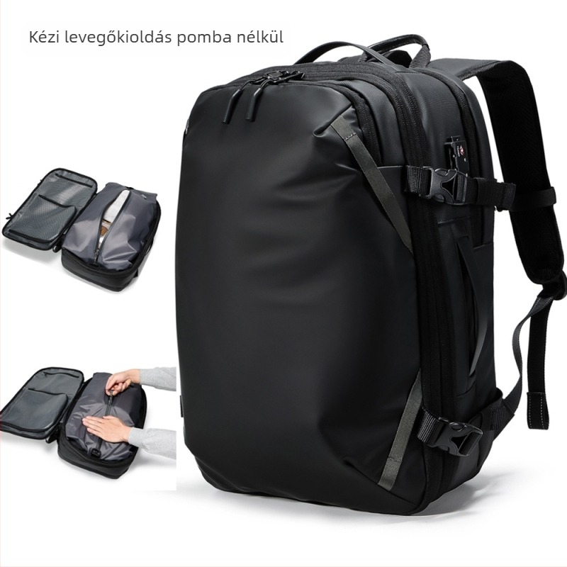 Utazó hátizsák vákuumos tömörítéssel és bővíthető kapacitással, lélegző Oxford anyag, 20–35L, légpárnás vállpánt
