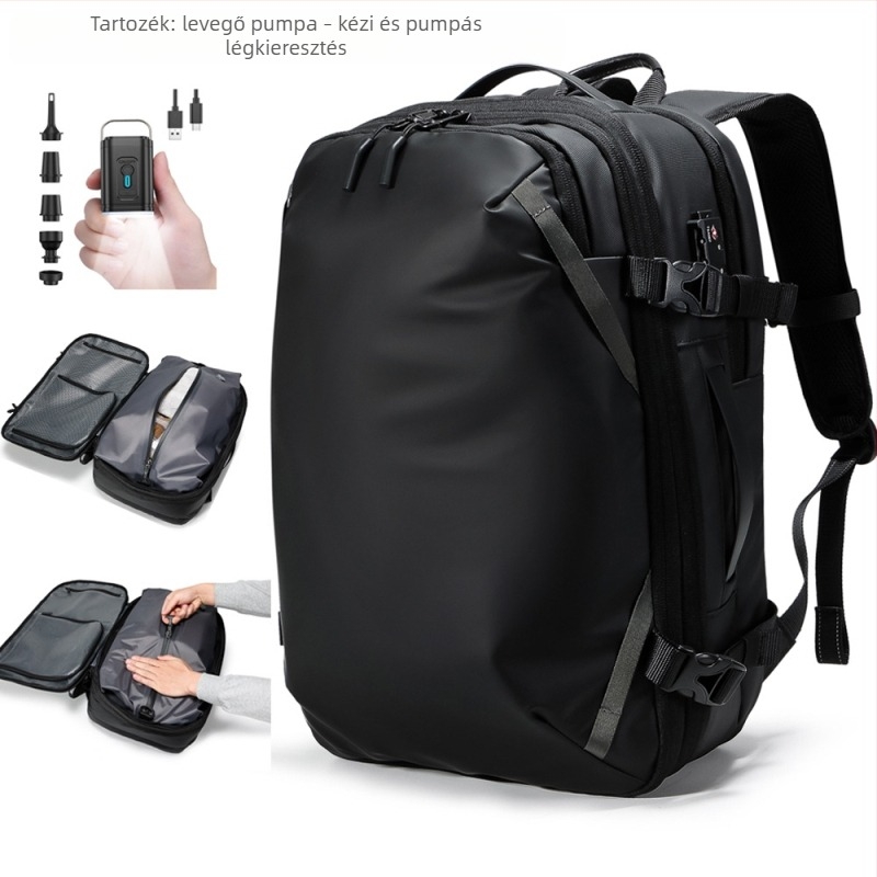 Utazó hátizsák vákuumos tömörítéssel és bővíthető kapacitással, lélegző Oxford anyag, 20–35L, légpárnás vállpánt