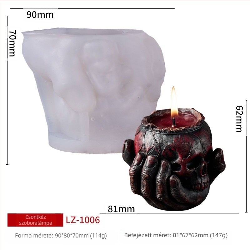 Nolaibao szilikon gyertya forma, Bone Hand sorozat – Halloween koponya dizájn, szabálytalan alak, élelmiszer-minőségű szilikon, DIY gyertya készítés