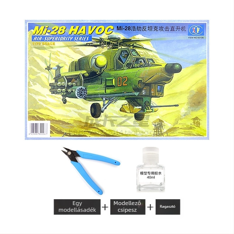 Mi-28 Havoc katonai helikopter játék, 1:72, mozgó alkatrészekkel, összeszerelés nem szükséges