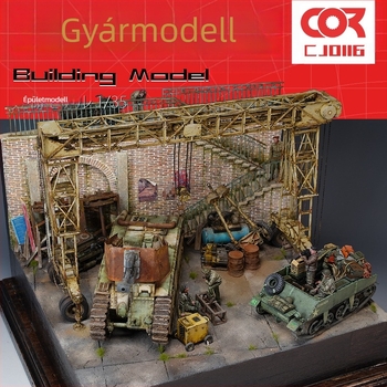 Fából készült építészeti modell – nyílt terepi gyár jelenethez, Ke zuo márka, összeállítható készlet, nem elektromos