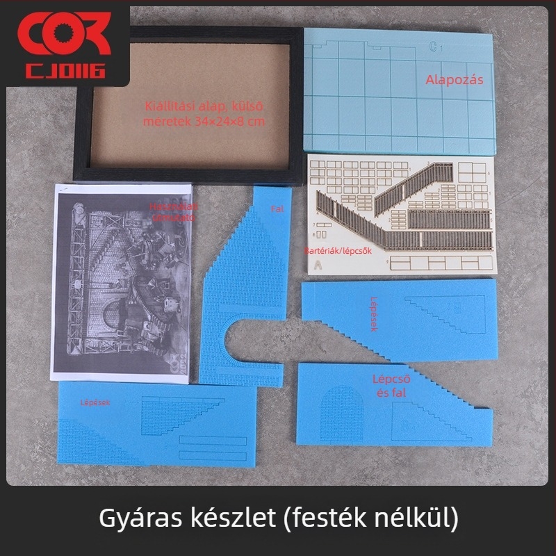 Fából készült építészeti modell – nyílt terepi gyár jelenethez, Ke zuo márka, összeállítható készlet, nem elektromos