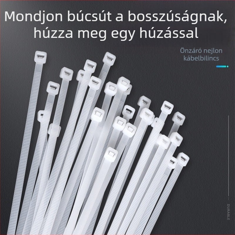 Önzáró nylon kábelkötegelő PA66 anyagból, 1.2 mm vastagság, tűzvédelmi osztály 95V-2, ipari felhasználás