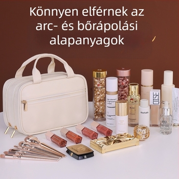 Francia stílusú két szintes sminktáska, nagy kapacitású, PU anyagú, vízálló, elkülönített rekeszek, utazáshoz ideális