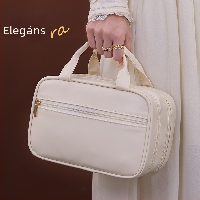 Francia stílusú két szintes sminktáska, nagy kapacitású, PU anyagú, vízálló, elkülönített rekeszek, utazáshoz ideális