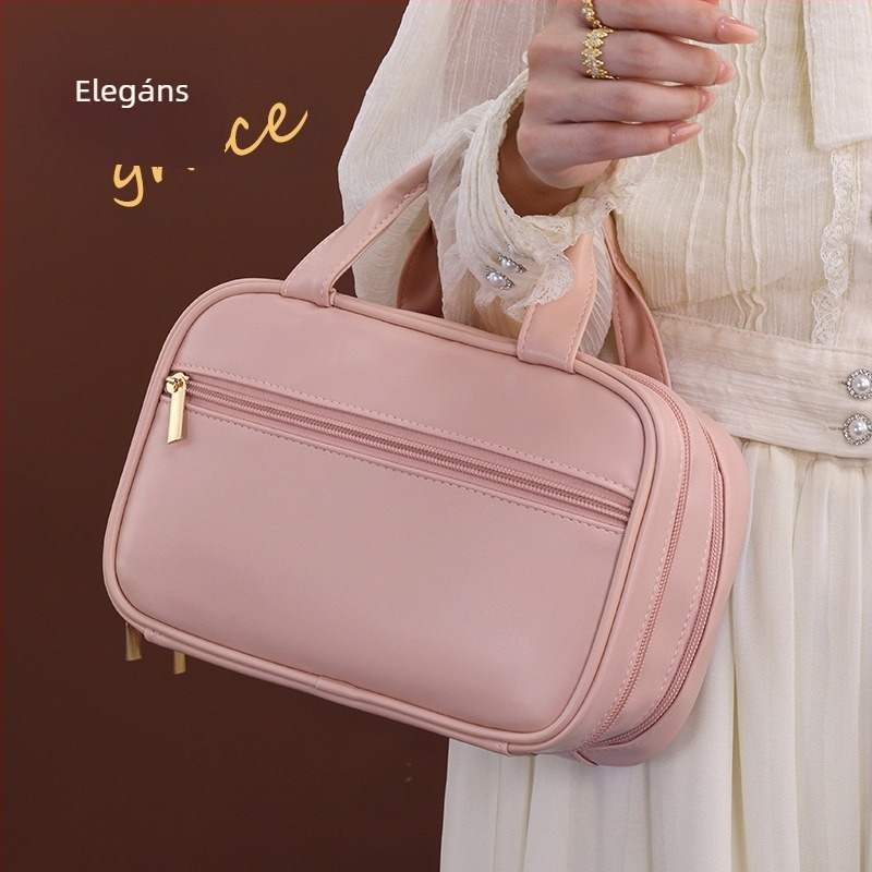 Francia stílusú két szintes sminktáska, nagy kapacitású, PU anyagú, vízálló, elkülönített rekeszek, utazáshoz ideális