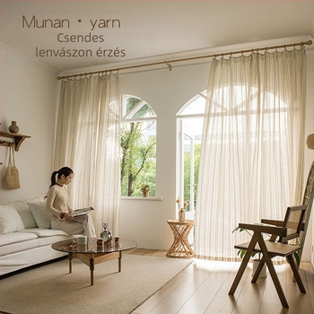 Japán stílusú átlátszó mesterséges len függöny jacquard szövésével – dekoratív, modern minimalizmus; nappali, hálószoba, dolgozószoba, étterem, előszoba, erkély számára