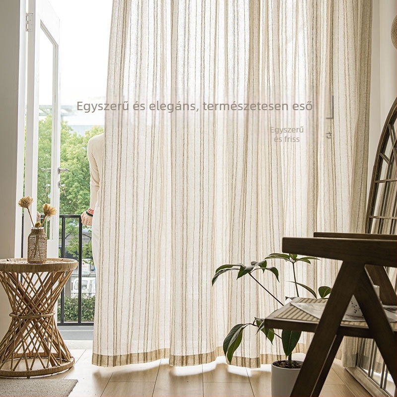 Japán stílusú átlátszó mesterséges len függöny jacquard szövésével – dekoratív, modern minimalizmus; nappali, hálószoba, dolgozószoba, étterem, előszoba, erkély számára