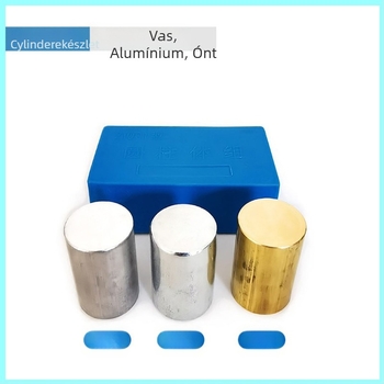 Gimnáziumi fizika kísérleti eszköz - Kocka- és hengercsoport, Tömeg–Sűrűség Kapcsolat, Fémes Kivitelezés, 100 készlet dobozban