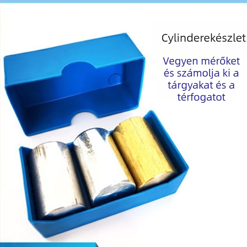 Gimnáziumi fizika kísérleti eszköz - Kocka- és hengercsoport, Tömeg–Sűrűség Kapcsolat, Fémes Kivitelezés, 100 készlet dobozban