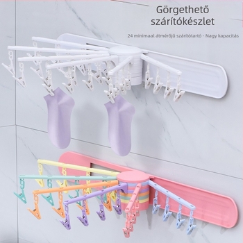 Sudijia összecsukható ruhaszárító akasztó, forgatható zokniakasztó, kör alakú klipsz dizájn, műanyag