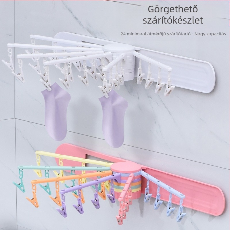 Sudijia összecsukható ruhaszárító akasztó, forgatható zokniakasztó, kör alakú klipsz dizájn, műanyag