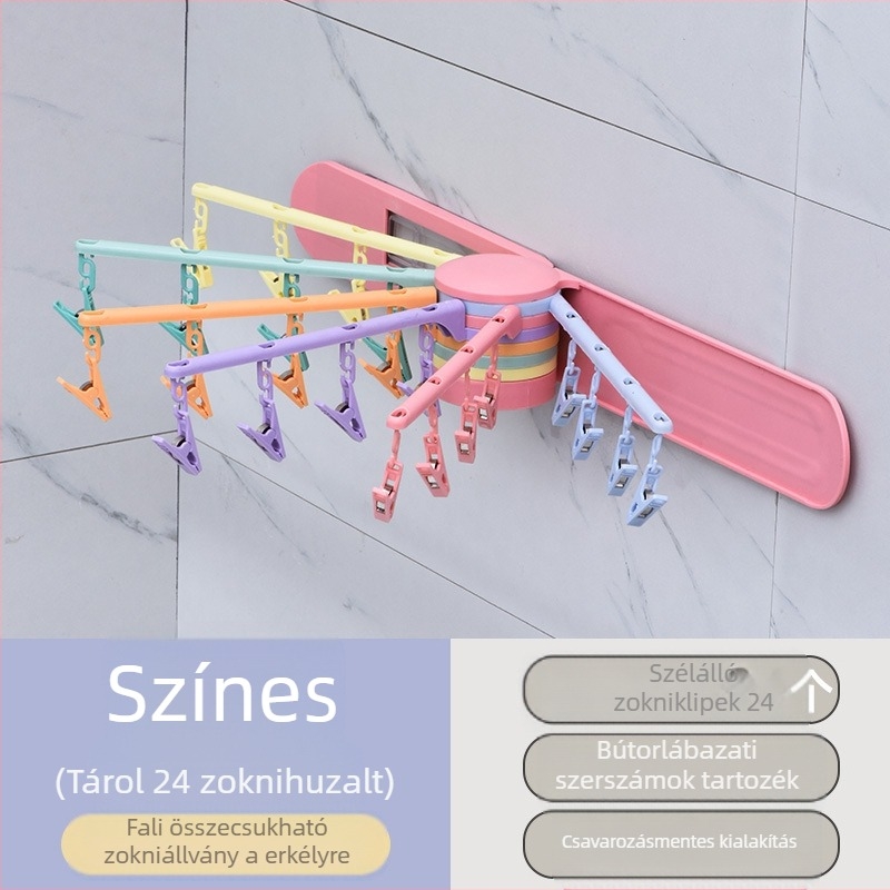 Sudijia összecsukható ruhaszárító akasztó, forgatható zokniakasztó, kör alakú klipsz dizájn, műanyag