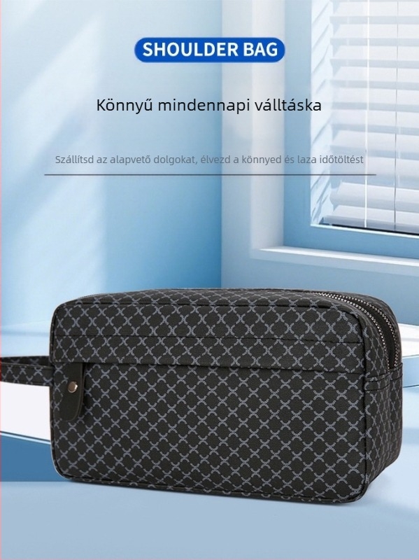 Férfi PU bőr clutch táska, városi minimalist stílus, kopásálló, kockás mintázat, poliészter bélés